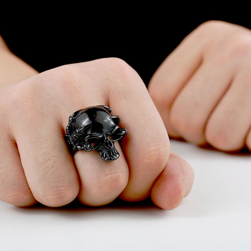 316L Stainless Steel Jewelry Men's Gothic Punk Claw Thingking Skull Skeleton Rings BR8-049 US Size