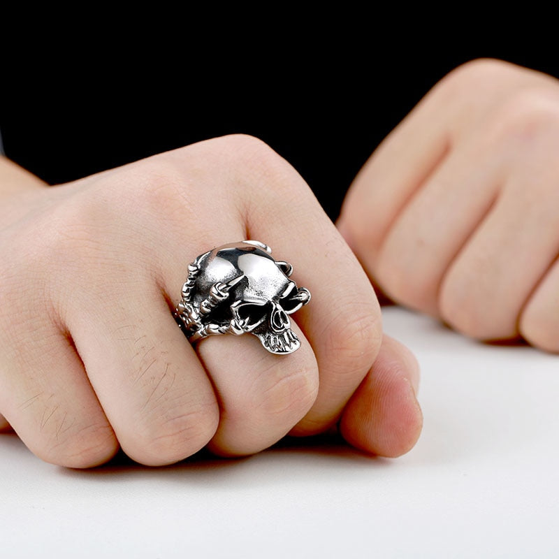 316L Stainless Steel Jewelry Men's Gothic Punk Claw Thingking Skull Skeleton Rings BR8-049 US Size