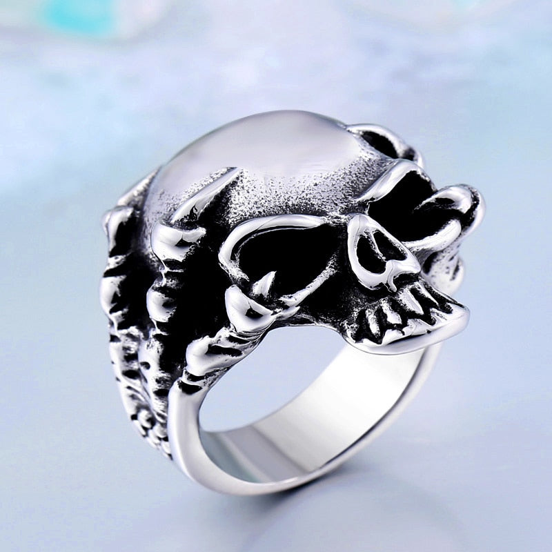 316L Stainless Steel Jewelry Men's Gothic Punk Claw Thingking Skull Skeleton Rings BR8-049 US Size