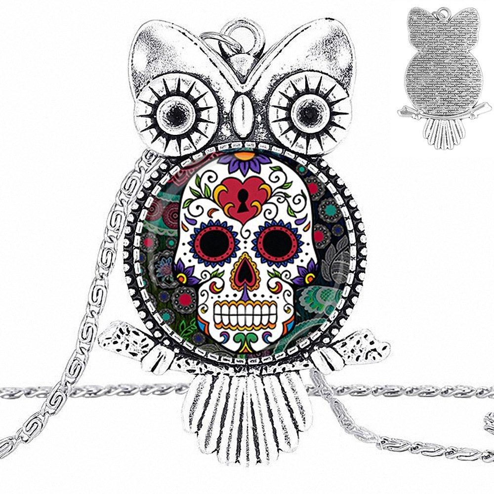 Sugar Skull Design Fashion Vintage Glass Women Owl Necklace