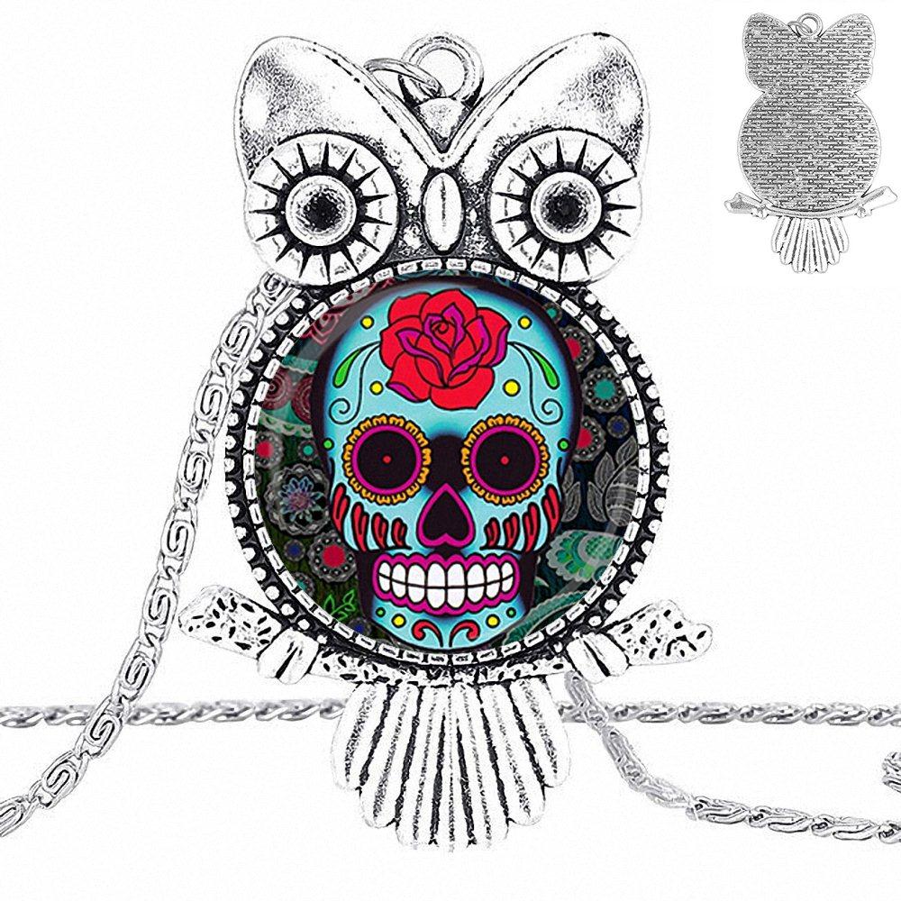 Sugar Skull Design Fashion Vintage Glass Women Owl Necklace