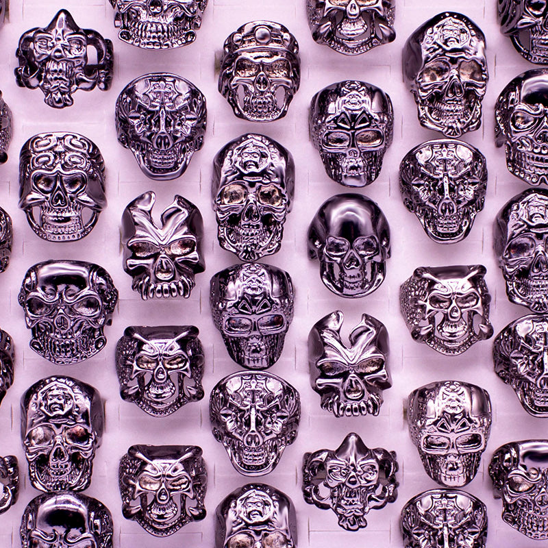 12pcs Skull Skeleton Gothic Biker Rings Men's Rock Punk Ring Party Favor Jewelry lots