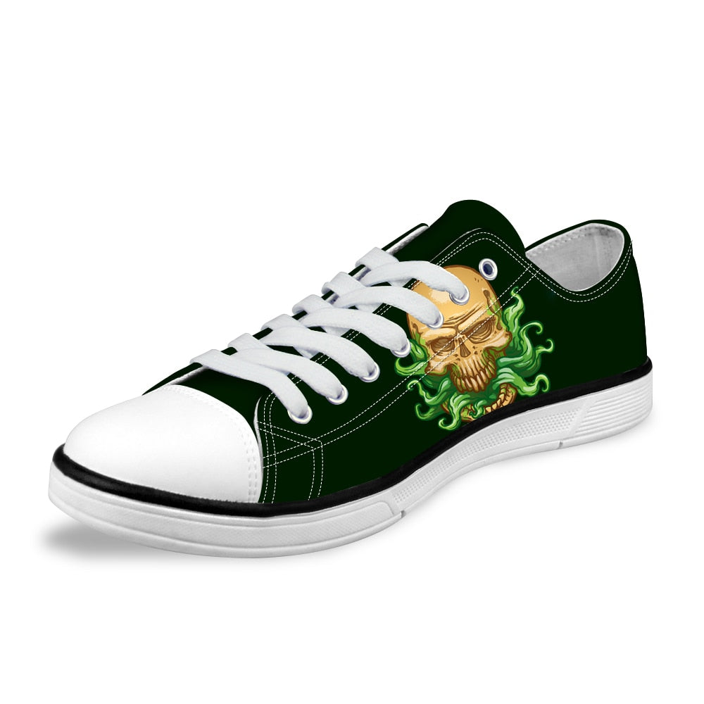 Skull Printing Men's Vulcanize Shoes Teenagers Punk Style Sneakers for Student Cool Canvas Shoes Lace-up Walking Shoe