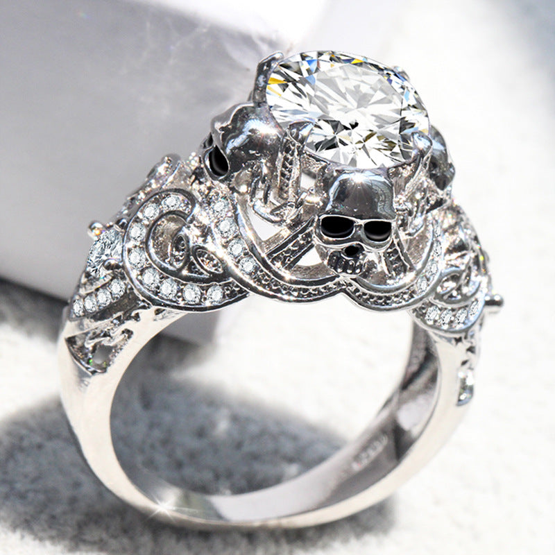 Gothic Skull Luxury Style Engagement Wedding Classic Silver Color CZ Crystal Rings For Women Fashion Jewelry Gift Ring