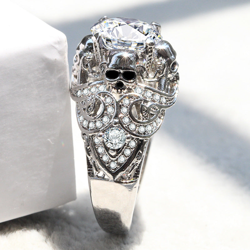 Gothic Skull Luxury Style Engagement Wedding Classic Silver Color CZ Crystal Rings For Women Fashion Jewelry Gift Ring