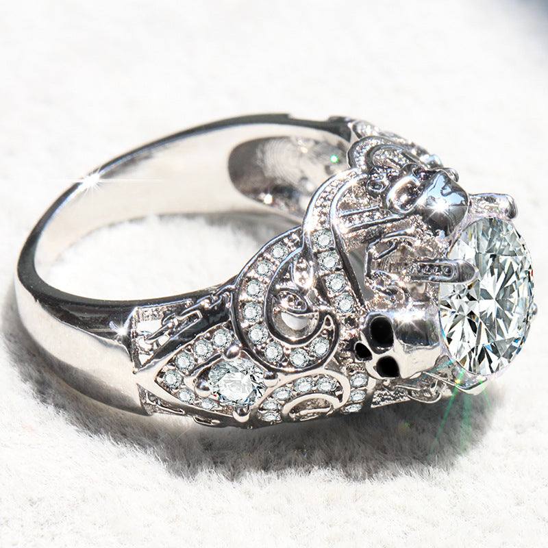 Gothic Skull Luxury Style Engagement Wedding Classic Silver Color CZ Crystal Rings For Women Fashion Jewelry Gift Ring