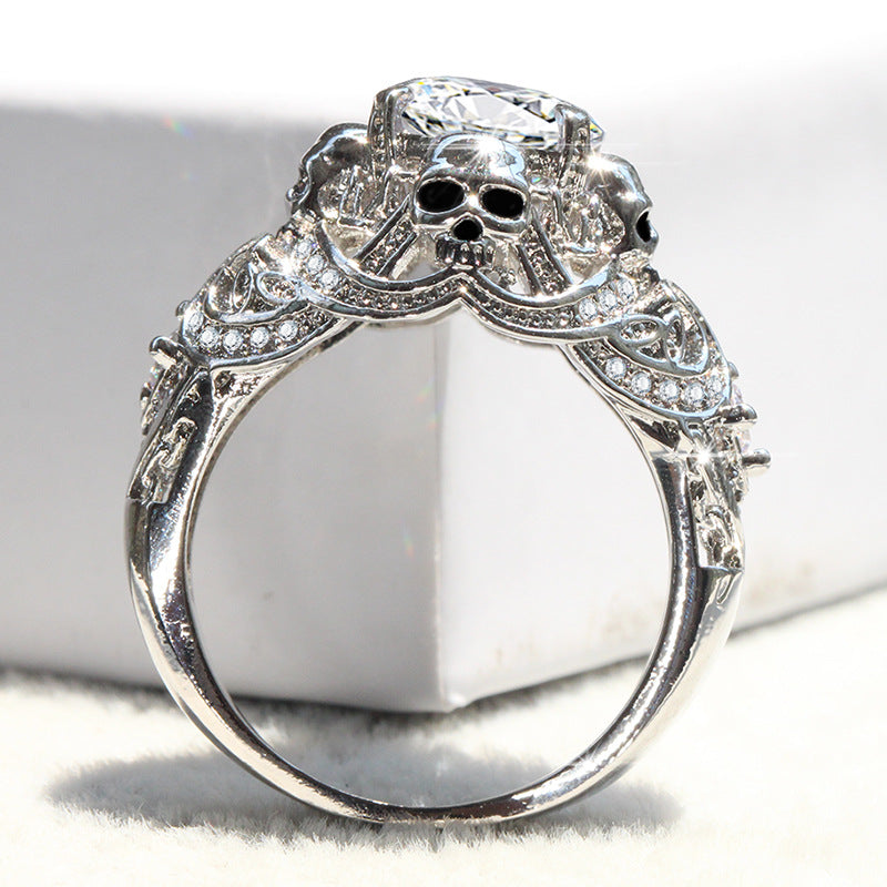 Gothic Skull Luxury Style Engagement Wedding Classic Silver Color CZ Crystal Rings For Women Fashion Jewelry Gift Ring