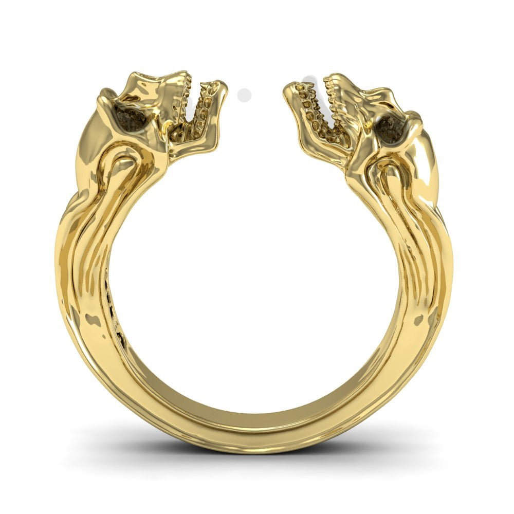 925 Sterling Silver Ring Gemini Skull Gold Two Open Skull Ring Designs Are Bold With Fierce Punk Depth Of The Retro-Style