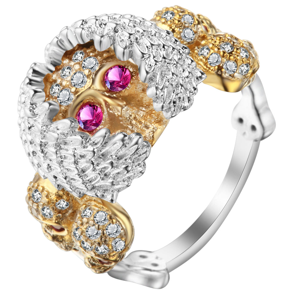 Elegant Rose Zircon Stone Skull Rings Female White Gold Filled Jewelry Unique Women's Wedding Engagement Rings Gift