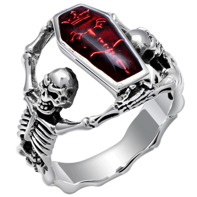 Hot vintage Thai silver vampire bat skull ring men's punk style ring