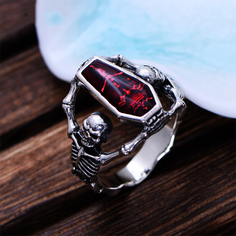 Hot vintage Thai silver vampire bat skull ring men's punk style ring