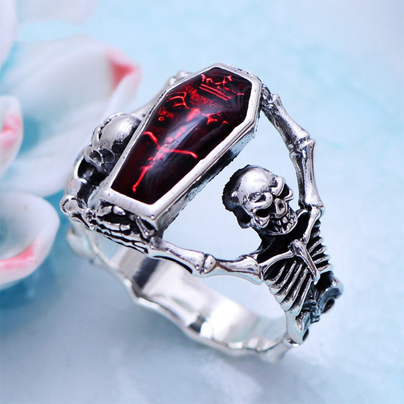 Hot vintage Thai silver vampire bat skull ring men's punk style ring
