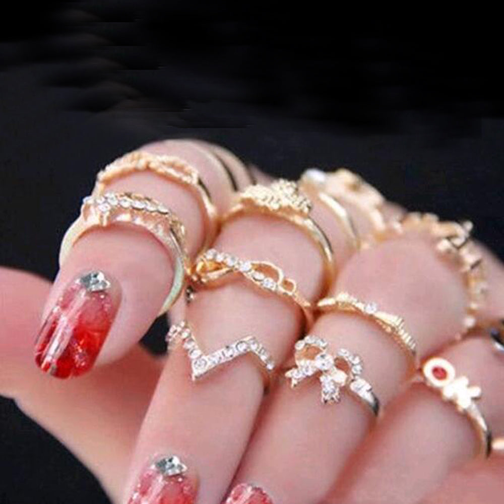New 1 Set 7 pcs Women's Rhinestone Bowknot Knuckle Midi Mid Finger Tip Stacking Rings