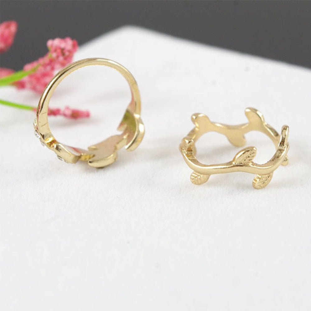 New Cute Sweet Style Crystal Rhinestone 3pcs\set Leaf Crown Cross Midi Knuckle Finger Joint Rings women