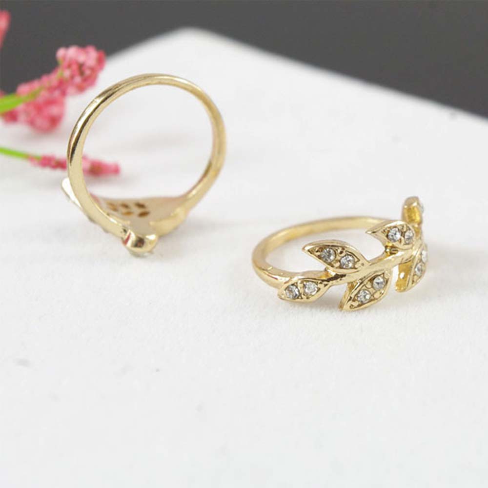 New Cute Sweet Style Crystal Rhinestone 3pcs\set Leaf Crown Cross Midi Knuckle Finger Joint Rings women