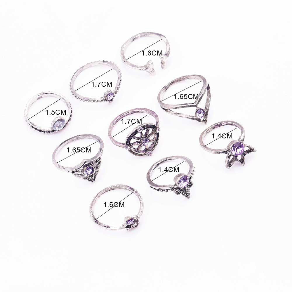 9 Pcs/set Bohemian Mermaid Tail Compass Yoga Water Drop Hollow Carved Women Ring Set