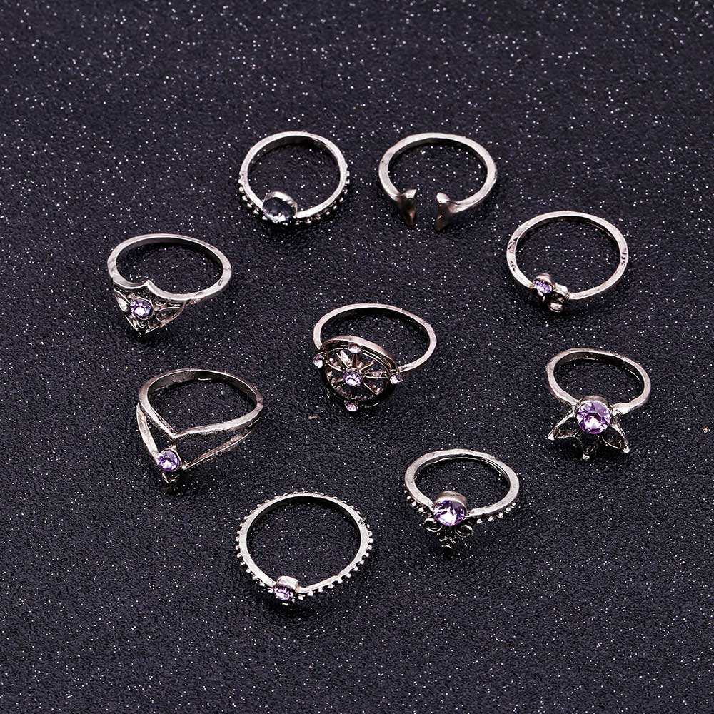 9 Pcs/set Bohemian Mermaid Tail Compass Yoga Water Drop Hollow Carved Women Ring Set