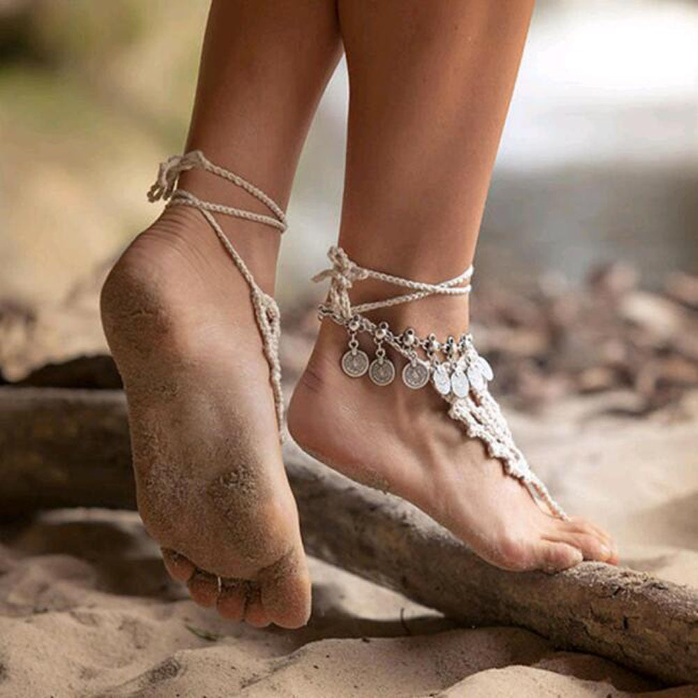 Silver Color Bohemian Metal Tassel Anklet Luxury Charm Coin Ankle Bracelet For Women Jewelry Summer Style