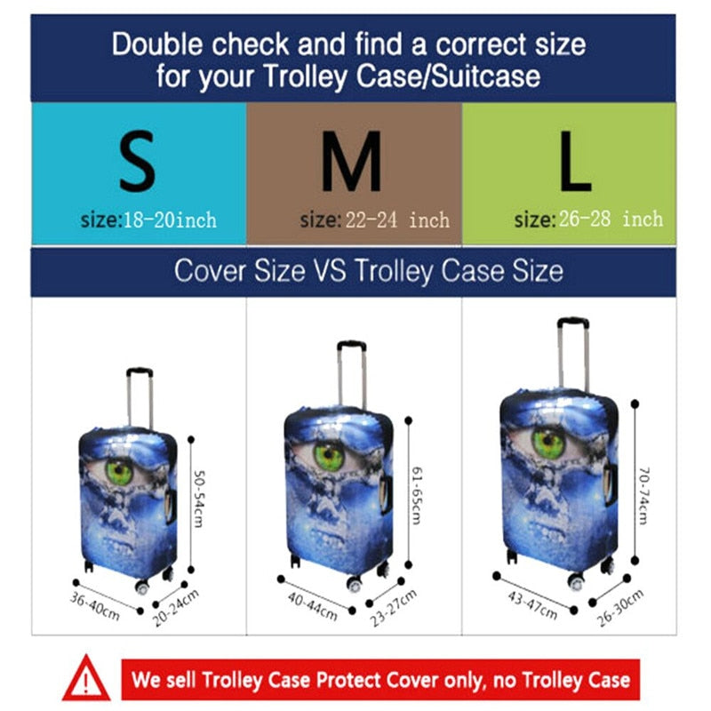 Travel Suitcase Protective Cover,Skull Elastic Covers for 18-28 inch Case Dust Waterproof Luggage Cover