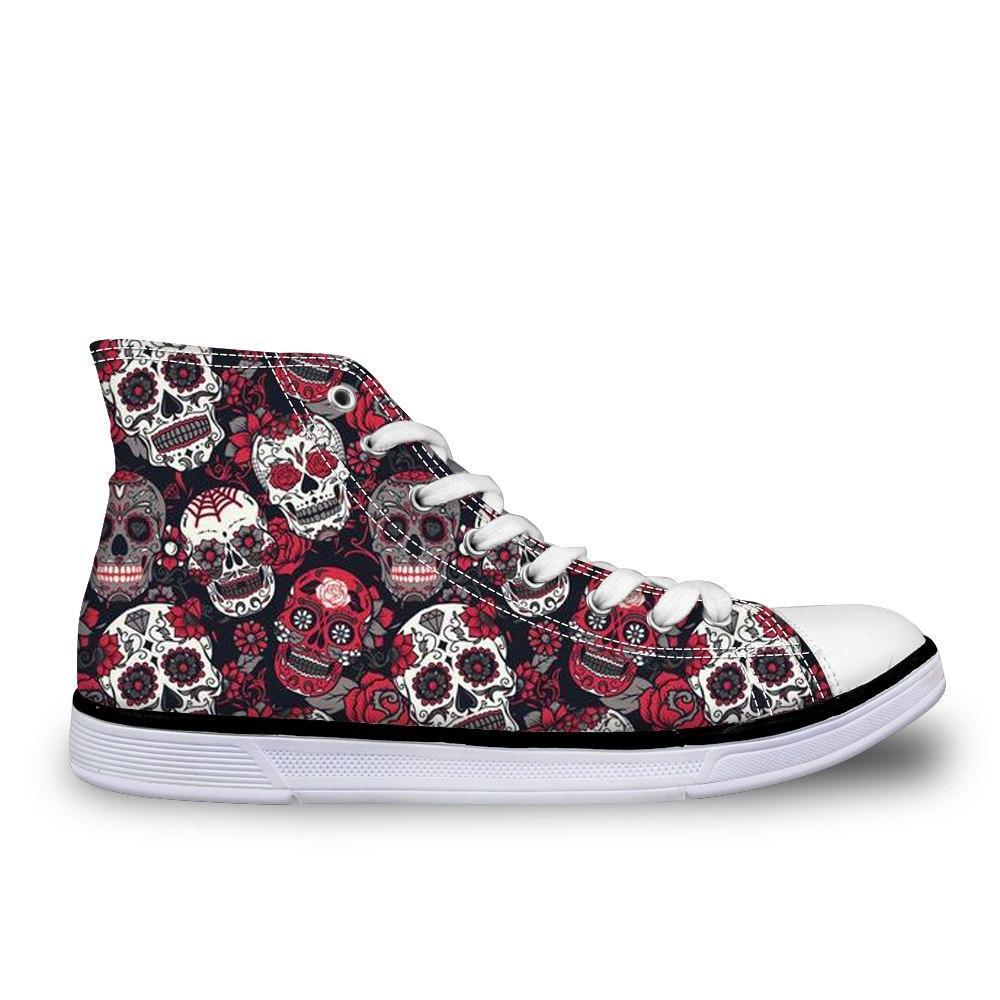Trendy Sugar Skulls Pattern Women Sneakers Summer Autumn High Top Shoes