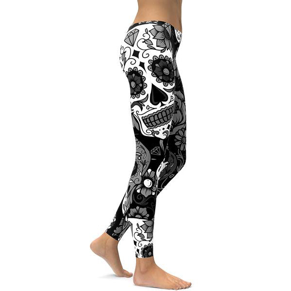 Gardient Subtle Sugar Skulls Yoga Pants Sports Leggings