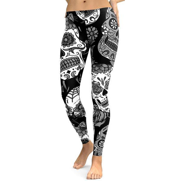 Gardient Subtle Sugar Skulls Yoga Pants Sports Leggings