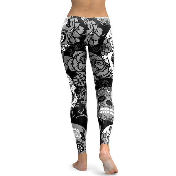 Gardient Subtle Sugar Skulls Yoga Pants Sports Leggings