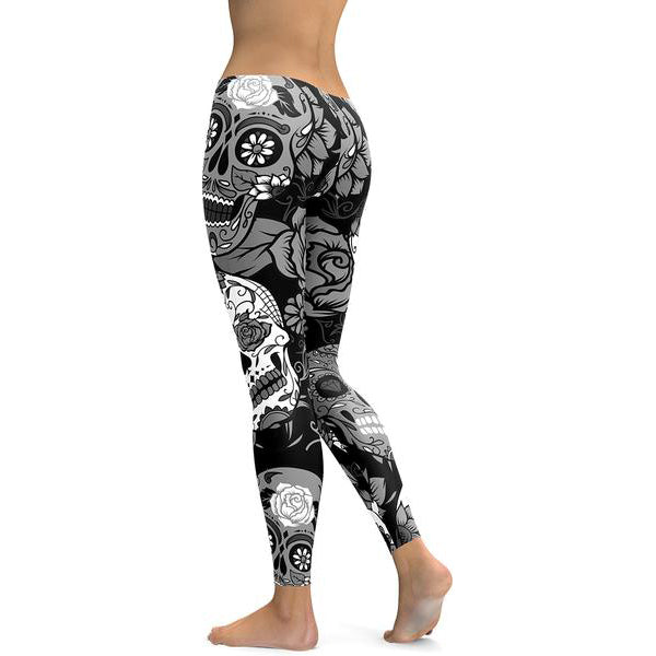 Gardient Subtle Sugar Skulls Yoga Pants Sports Leggings