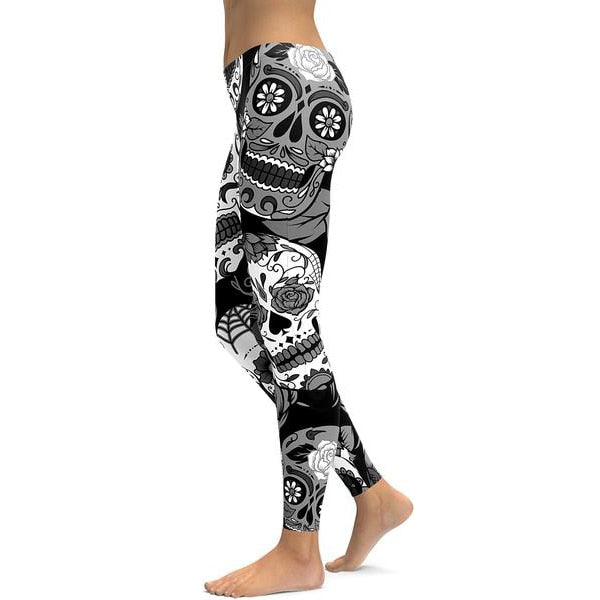 Gardient Subtle Sugar Skulls Yoga Pants Sports Leggings
