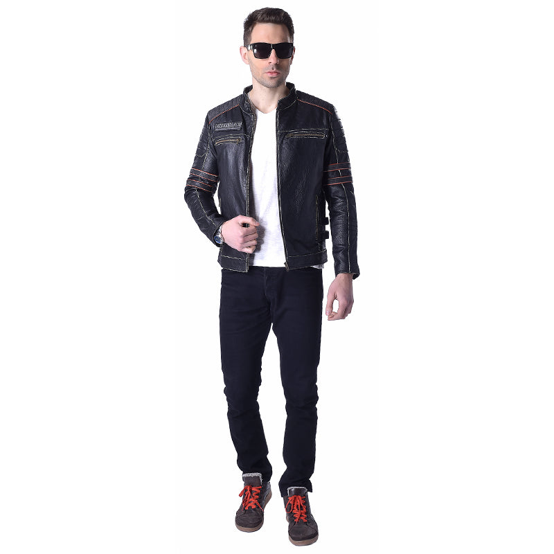 Factory Genuine Cow Skin Skull Leather Motorcycle Jacket Men's Leather