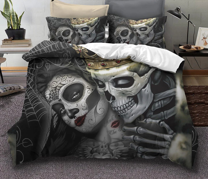 Sugar skull Bedding Sets king beauty kiss skull Duvet Cover