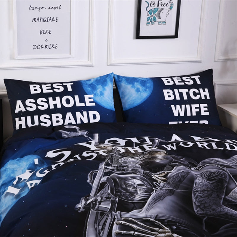 Black skull bedding set queen size 3d Couple kissing skull printed duvet Cover With Pillowcases