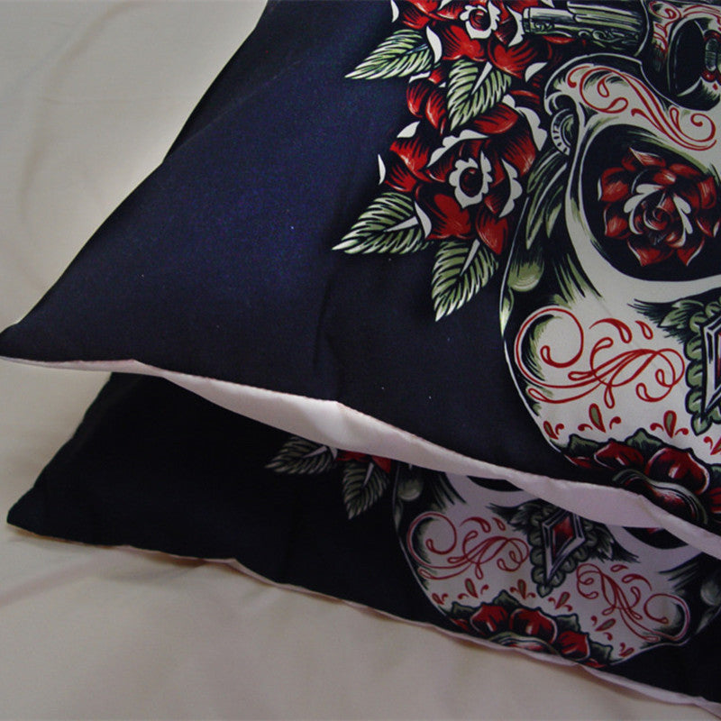Fanaijia rose Skull Bedding Sets queen size Sugar pistol skull Duvet Cover Bed cool skull Print Black Bedclothes AU US bedline