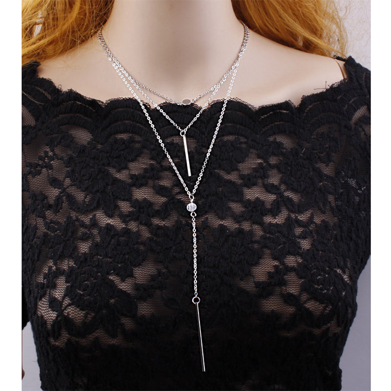 Fashion Alloy metal bar Pendant 3 Layers Choker Necklace Chunky statement chain Necklace Women Chocker Jewelry collier femme