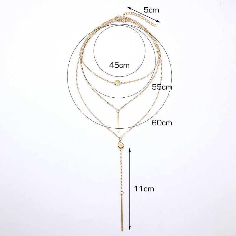 Fashion Alloy metal bar Pendant 3 Layers Choker Necklace Chunky statement chain Necklace Women Chocker Jewelry collier femme