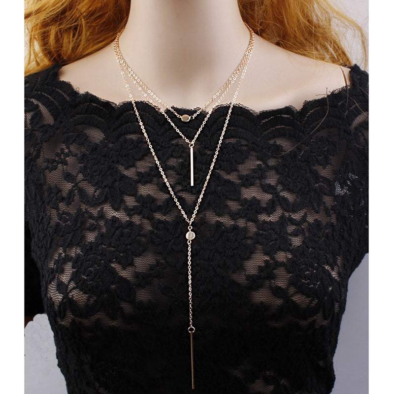 Fashion Alloy metal bar Pendant 3 Layers Choker Necklace Chunky statement chain Necklace Women Chocker Jewelry collier femme