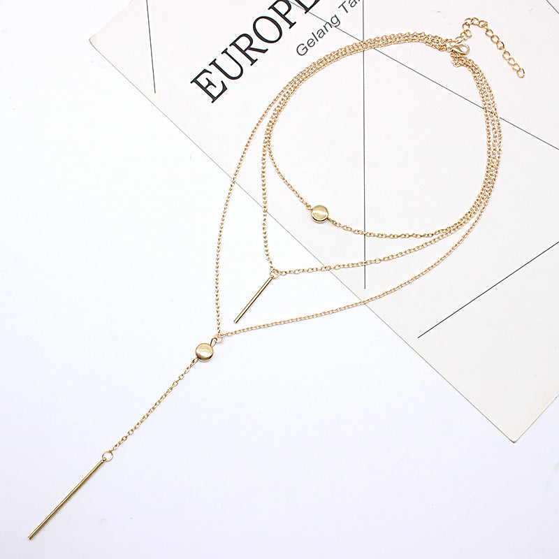 Fashion Alloy metal bar Pendant 3 Layers Choker Necklace Chunky statement chain Necklace Women Chocker Jewelry collier femme