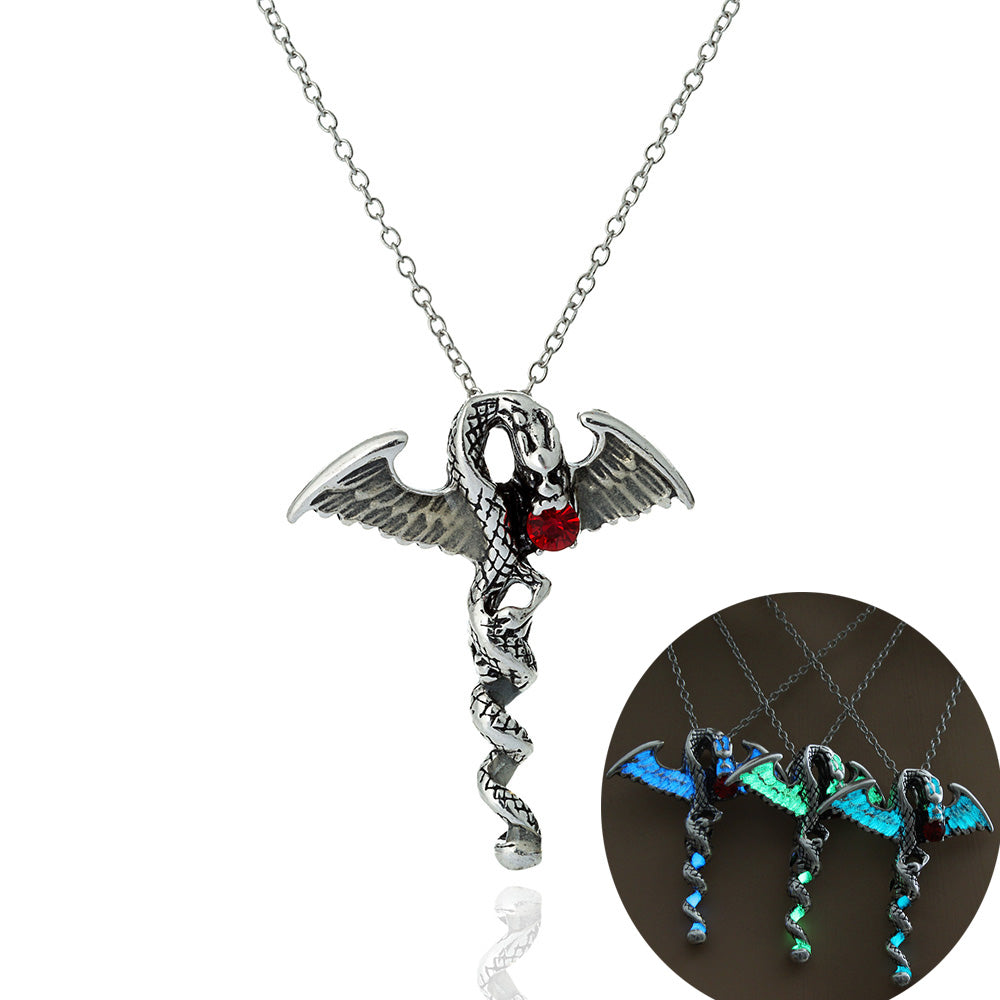 Fashion Animal Necklace Dragon Skull Glow in the Dark Luminous Jewelry
