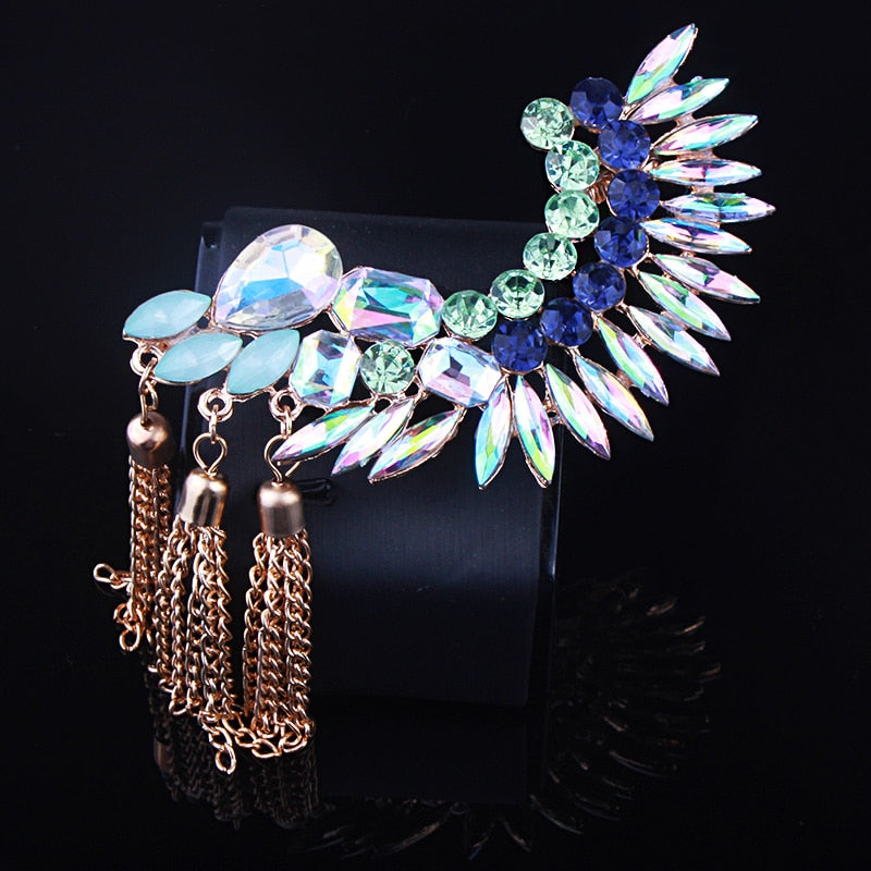 Fashion Chain Tassel Ear Cuff Long Big Ear Cuffs Jewelry Crystal Earcuff Clip On Earrings For Women