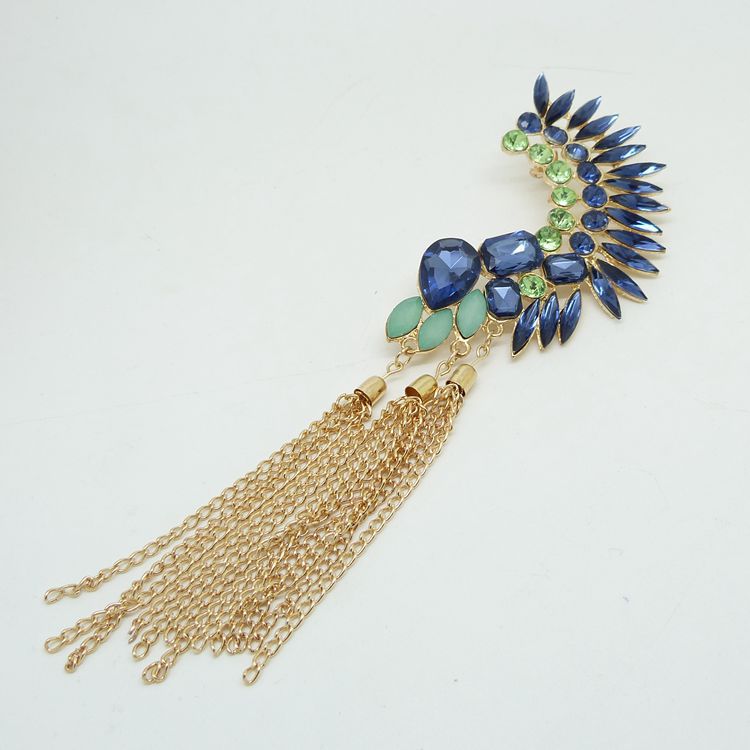 Fashion Chain Tassel Ear Cuff Long Big Ear Cuffs Jewelry Crystal Earcuff Clip On Earrings For Women