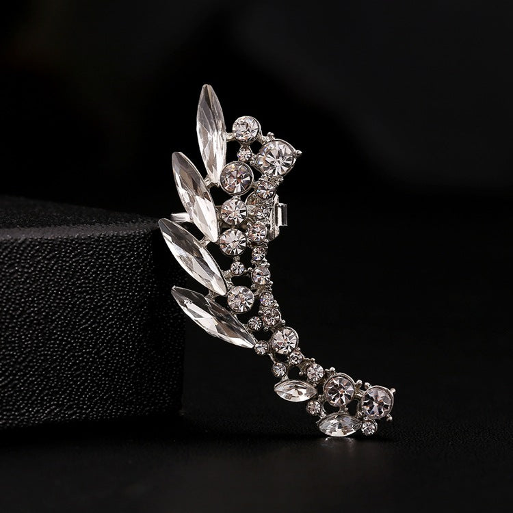 Fashion Clear Crystal Ear Cuff Earrings Women Party Jewelry Gold/Silver Color Cute Bridal Earrings Alloy Leaf Ear Clip Earring