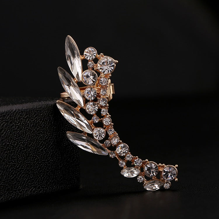 Fashion Clear Crystal Ear Cuff Earrings Women Party Jewelry Gold/Silver Color Cute Bridal Earrings Alloy Leaf Ear Clip Earring