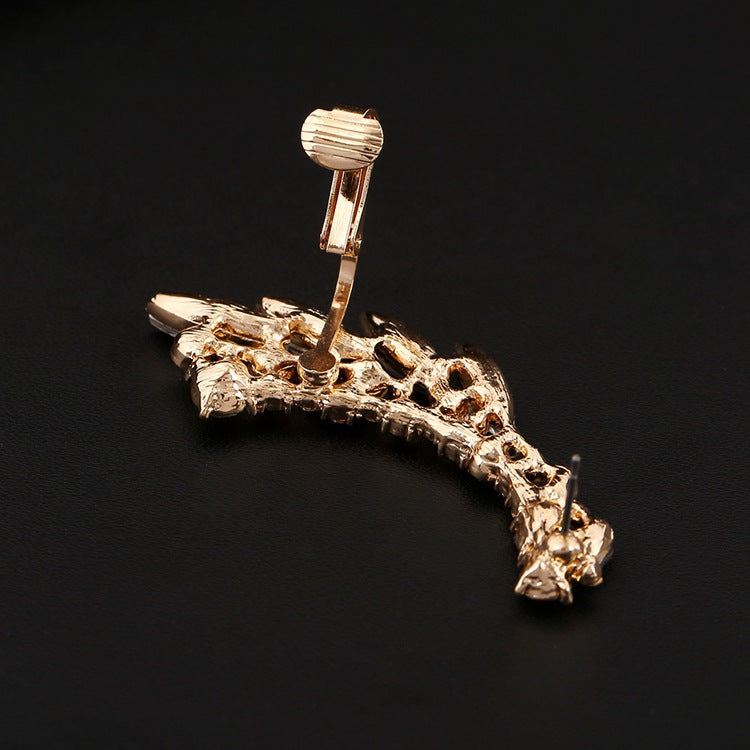 Fashion Clear Crystal Ear Cuff Earrings Women Party Jewelry Gold/Silver Color Cute Bridal Earrings Alloy Leaf Ear Clip Earring