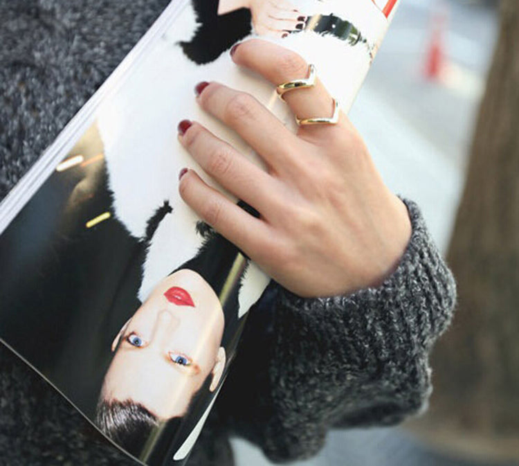 Fashion Gold Silver Plated Double V-shaped Half Opened Adjustable Vintage Woman Rings Charming Jewelery