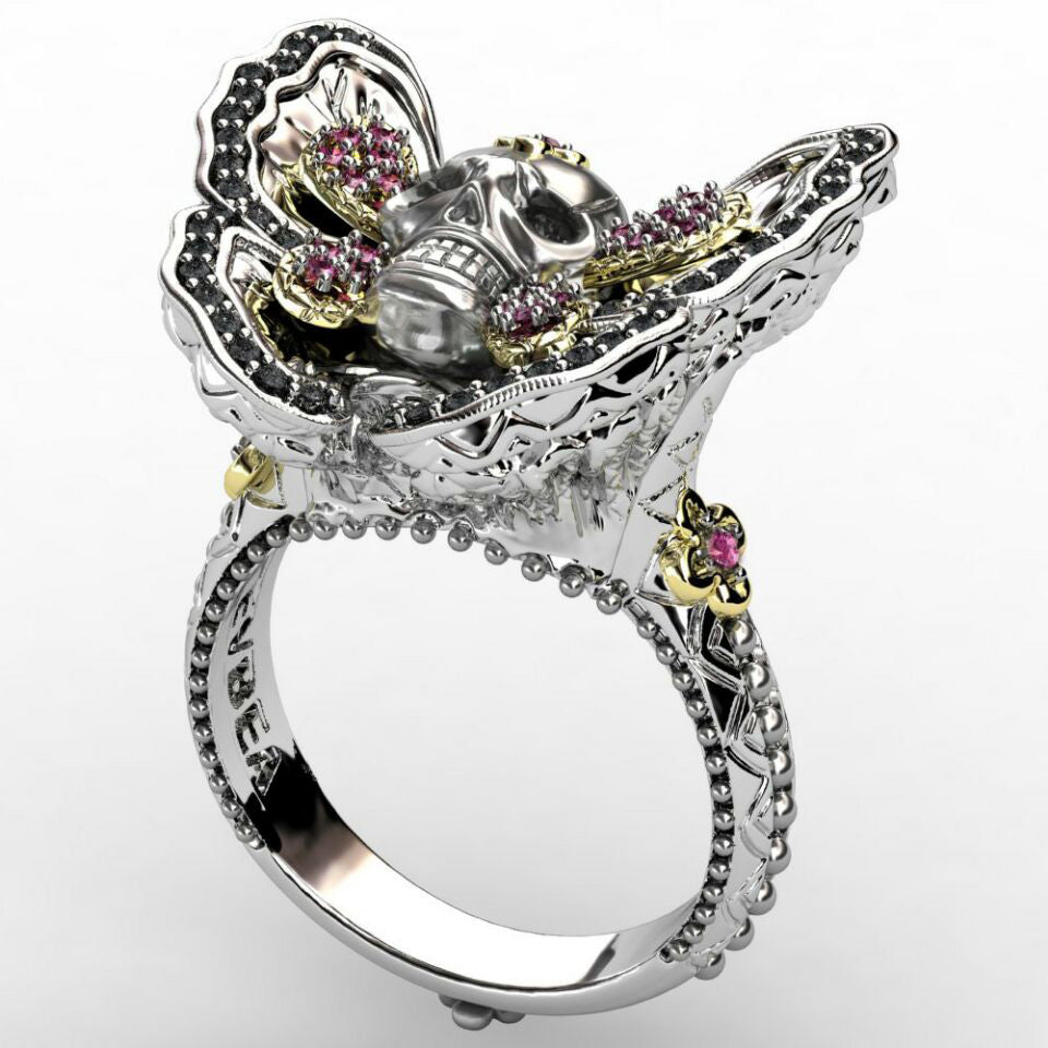 Fashion Gothic Style Butterfly Skull Ring for Men and Women Biker Jewelry