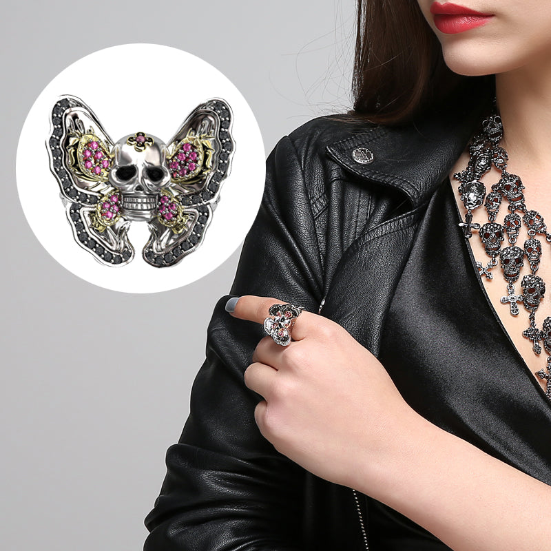 Fashion Gothic Style Butterfly Skull Ring for Men and Women Biker Jewelry