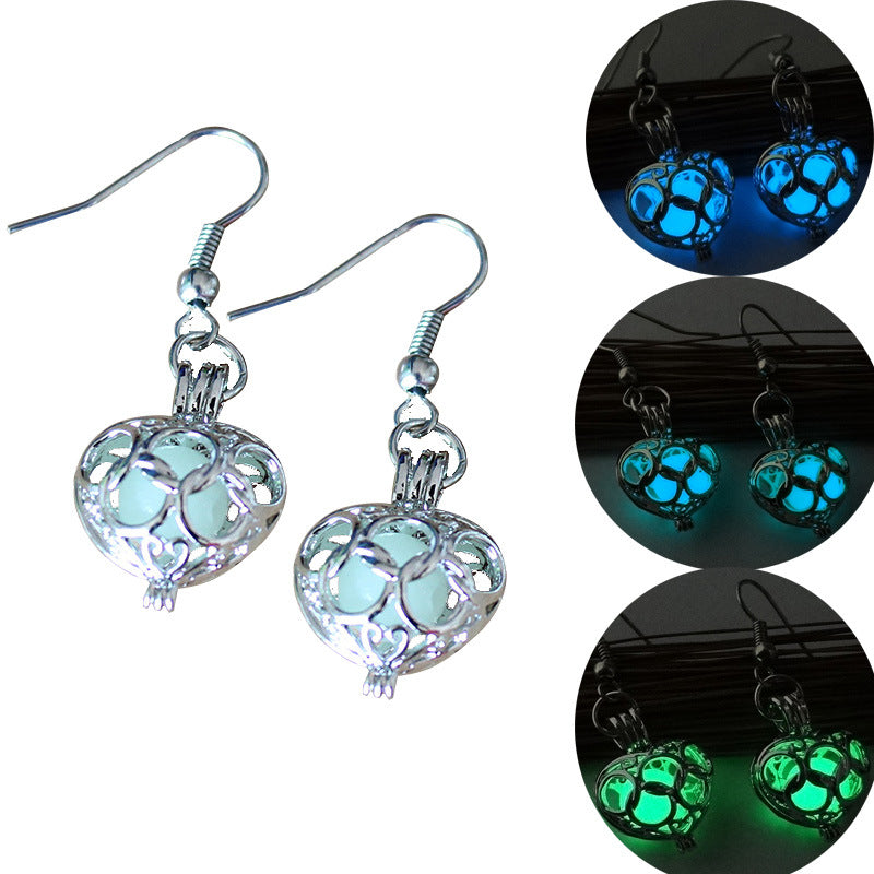 Fashion Light Hollow Heart Glow In The Dark Earrings Stud Earrings For Women Jewelry Accessories Fluorescence Glow Earring