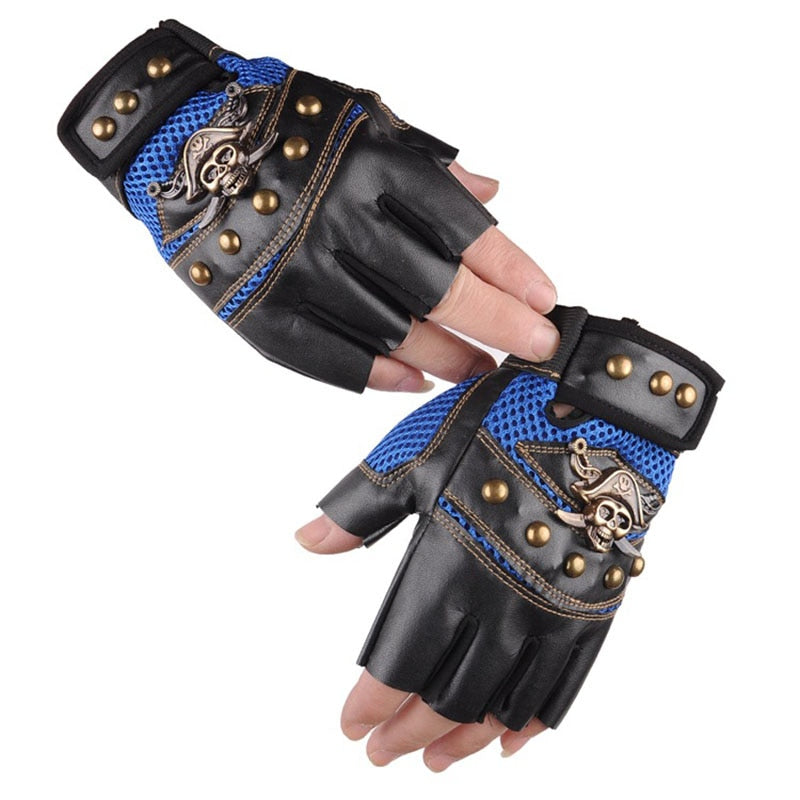 Fashion Men Ridding Gloves Pirates of the Caribbean Captain Skull Accessories Half-finger Glove Rivet Breathable Sport Glove