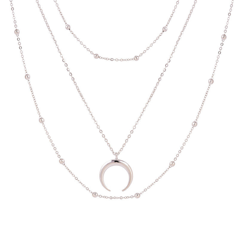 Fashion Metal Beads Chain Choker Necklace for Women Multilayer Moon Pendant Necklace Boho Beach Collar Jewelry Christmas Gift