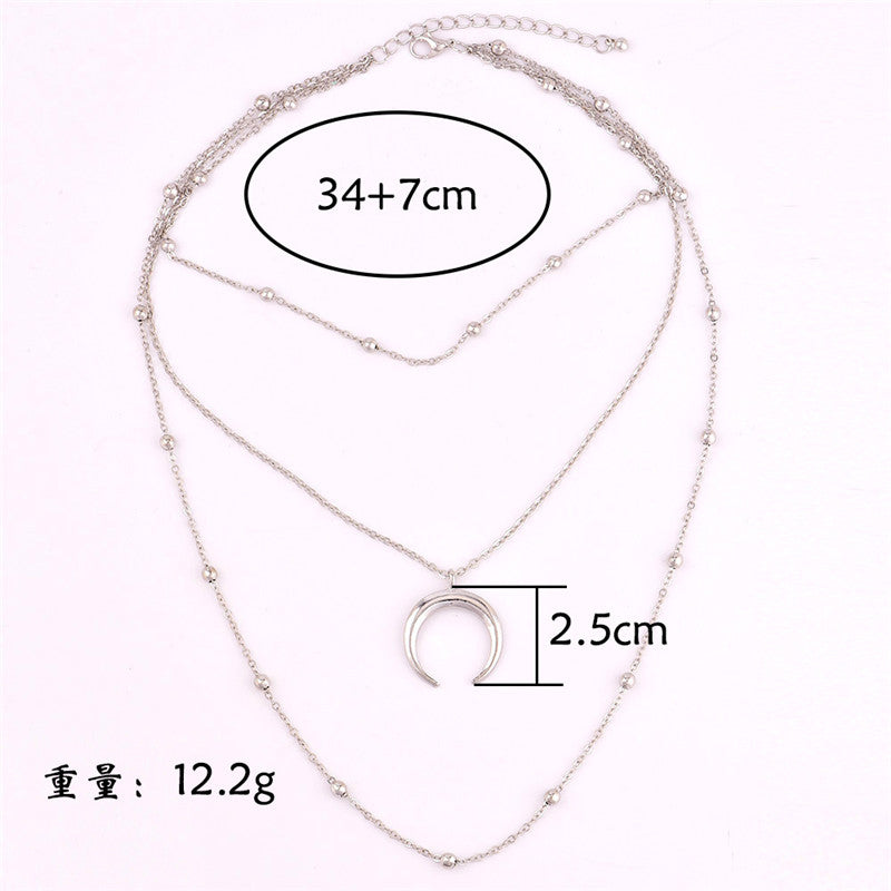 Fashion Metal Beads Chain Choker Necklace for Women Multilayer Moon Pendant Necklace Boho Beach Collar Jewelry Christmas Gift